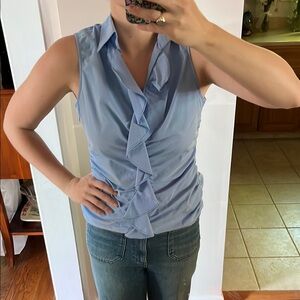 Women's Blue Sleeveless Ruffle Top